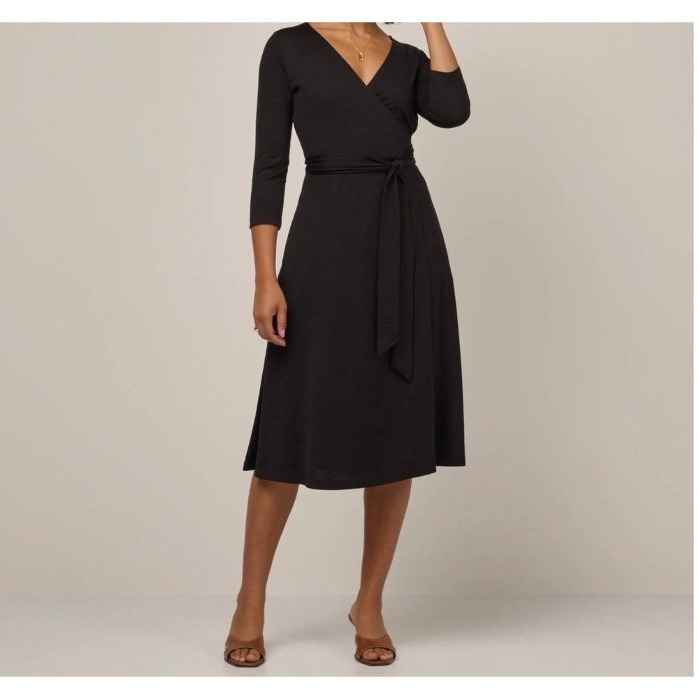 Women's wool& wooland Alana Black Wrap Midi Dress medium